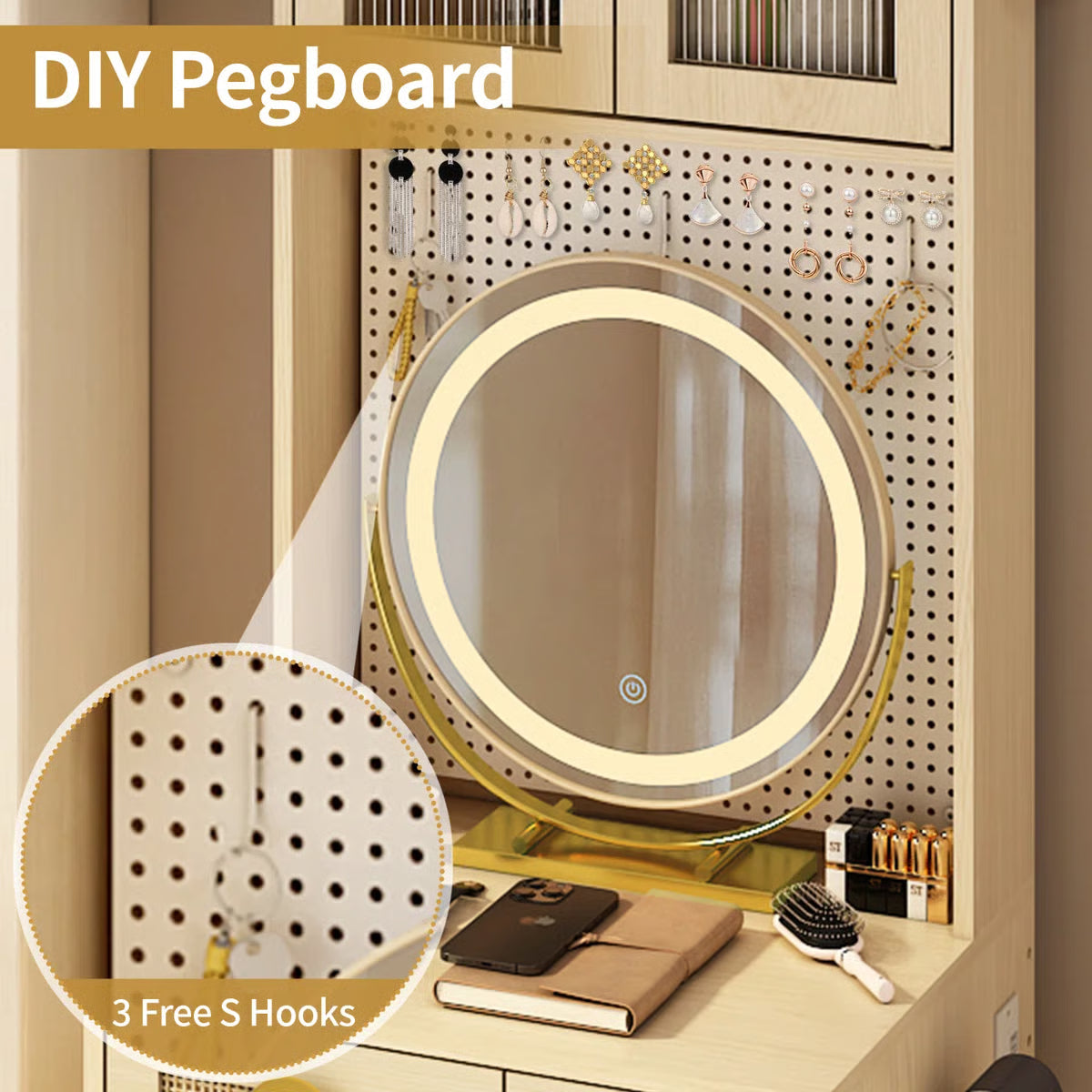 Makeup Vanity Set with LED Lights and Power Outlets