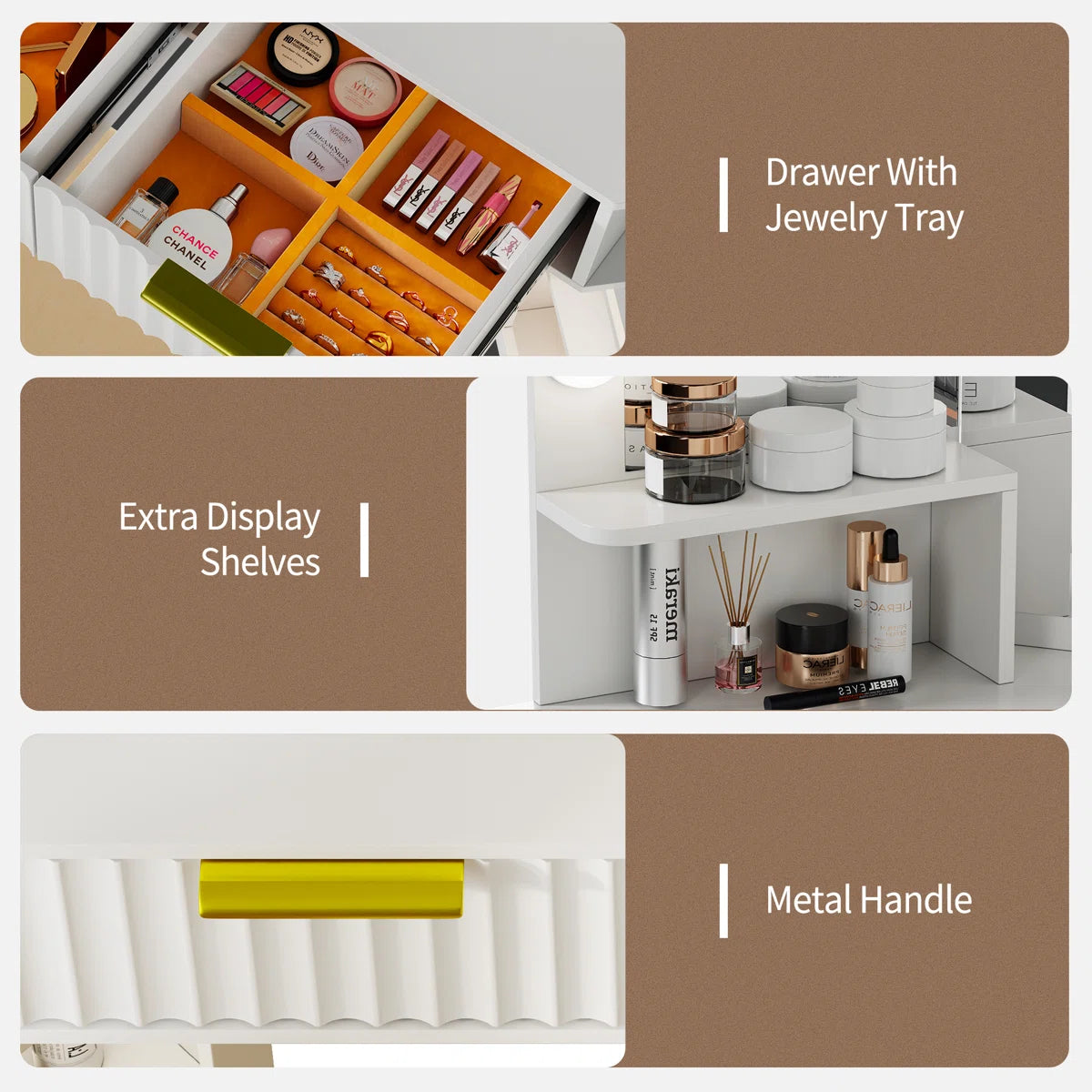 Makeup Vanity with Motion-Activated LED Mirror and Sensor Module-OUCH CART | Dressing table