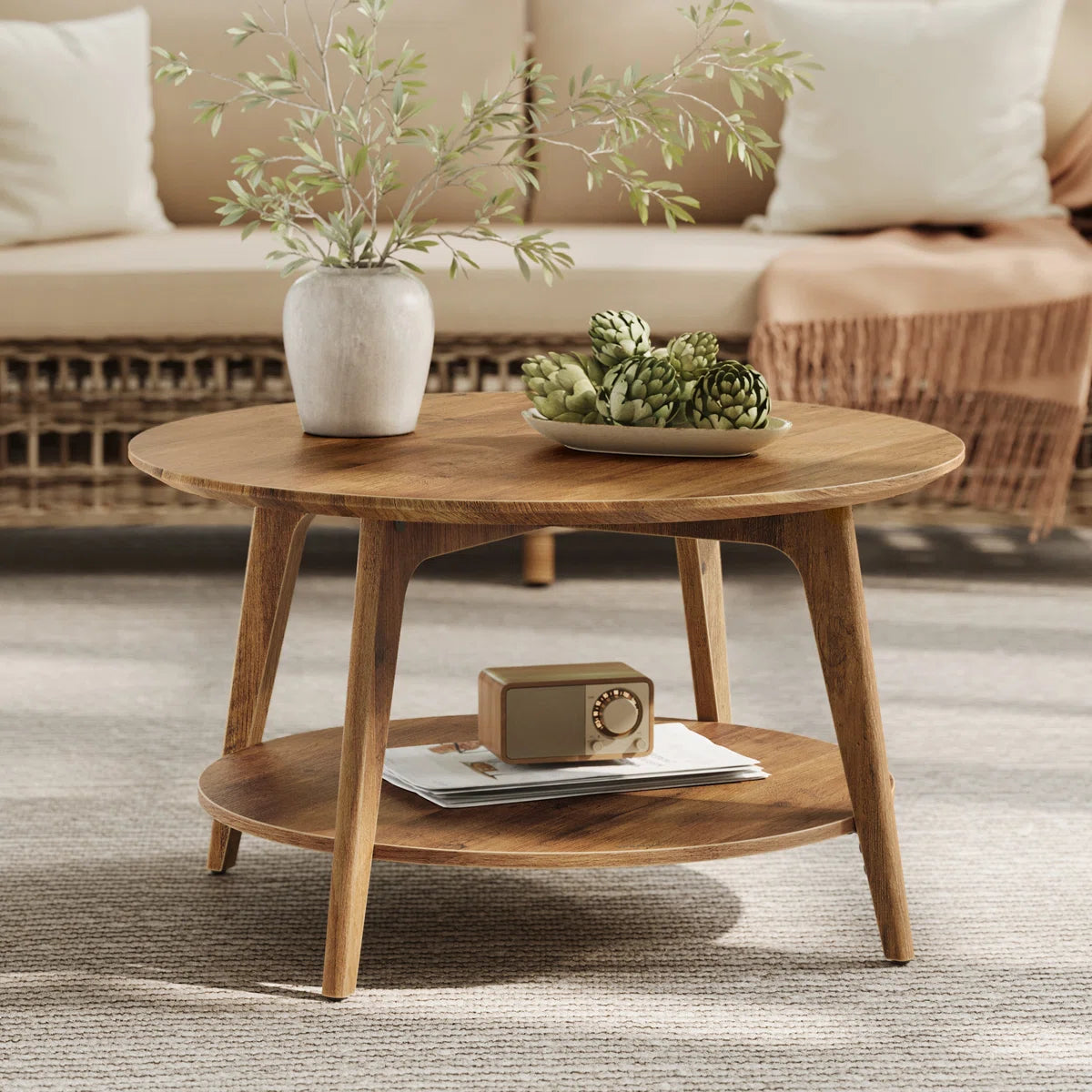 Maklena Coffee Table With 2-Tier Storage Shelves-ouch cart | Center table