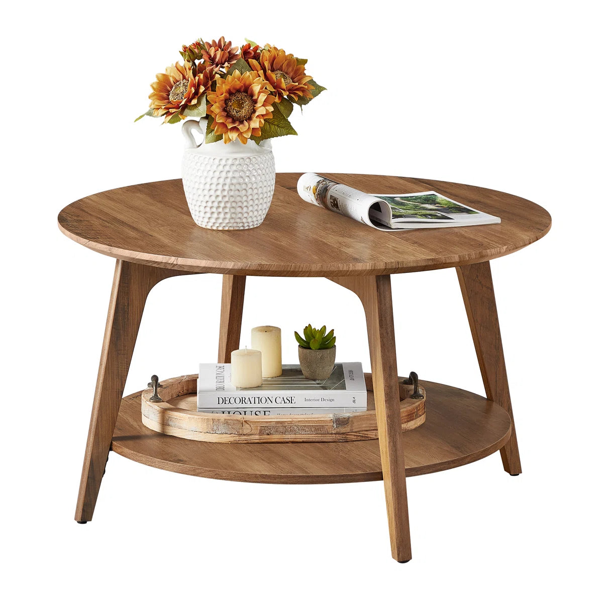 Maklena Coffee Table With 2-Tier Storage Shelves OUCH CART