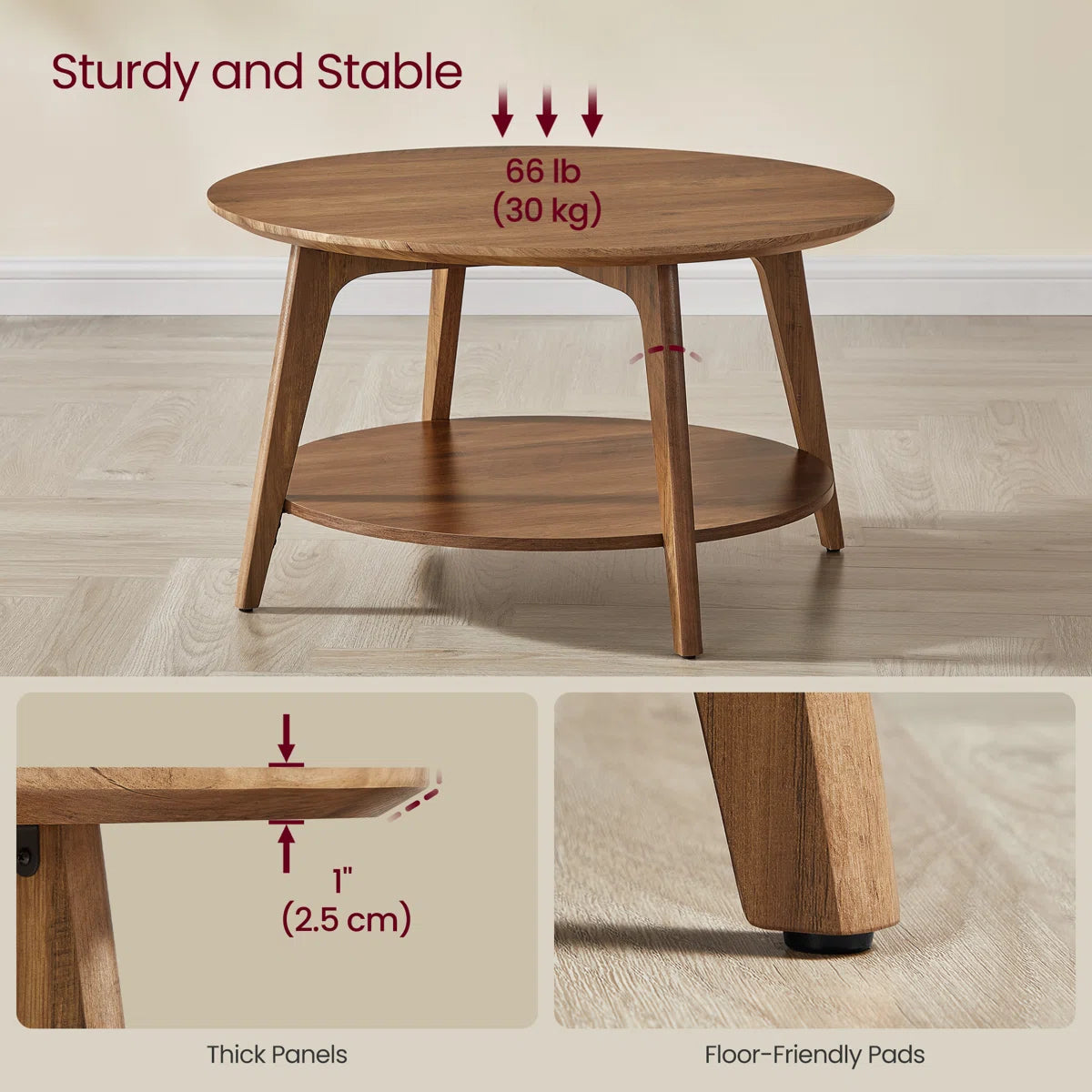 Maklena Coffee Table With 2-Tier Storage Shelves OUCH CART