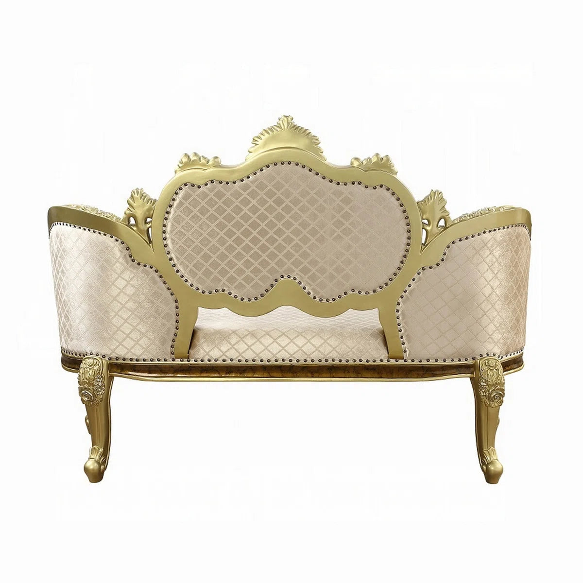 Mara Curved Bench Sofa, Wingback Crystal Tufted, Classic Gold Carvings- OUCHCART| Luxury sofa