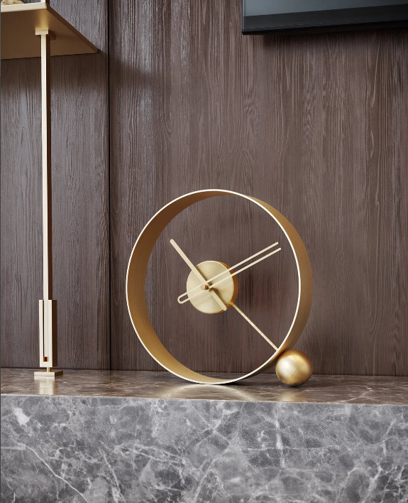 Ball and Ring table clock gold