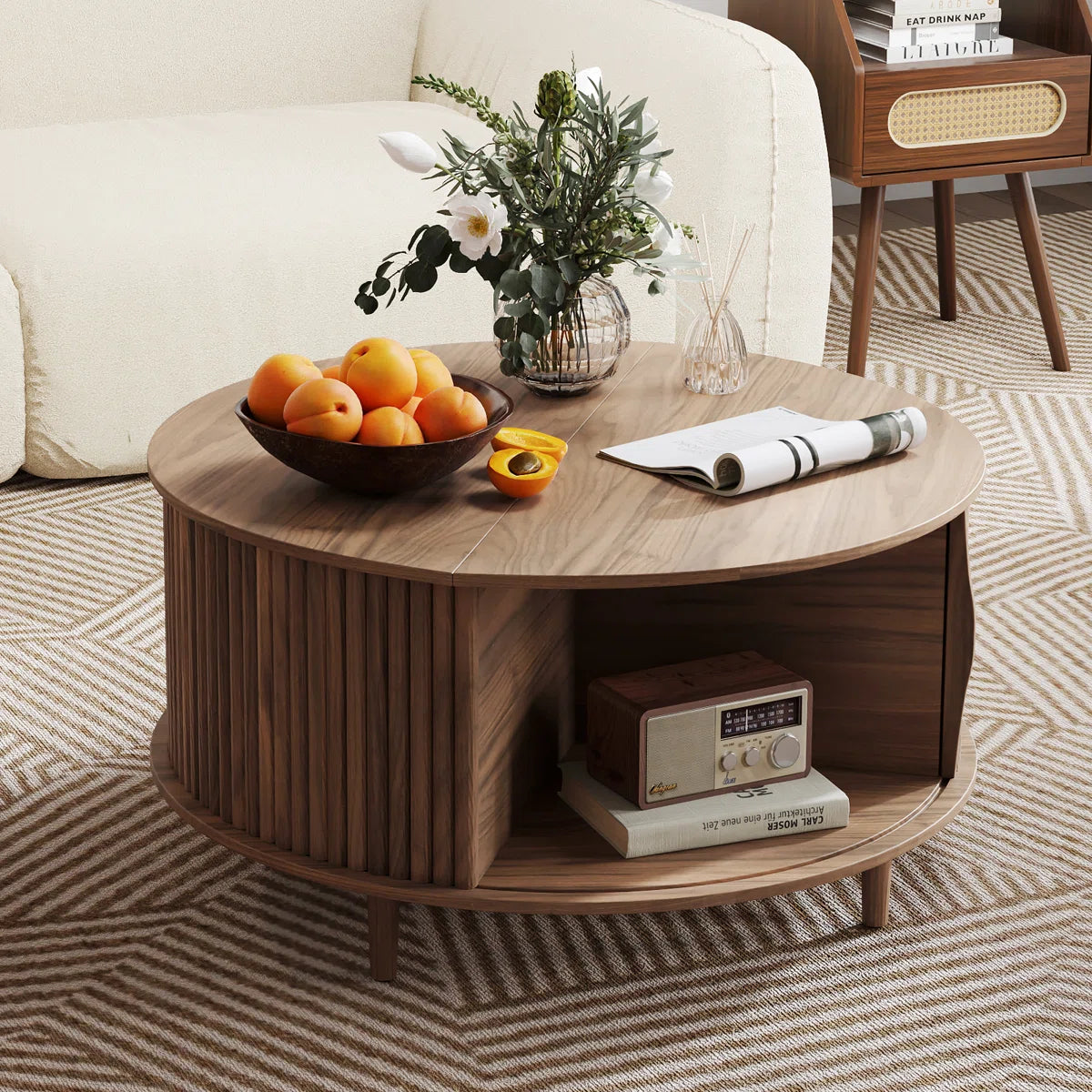 Mid Century Modern Round Coffee Table With Storage OUCH CART