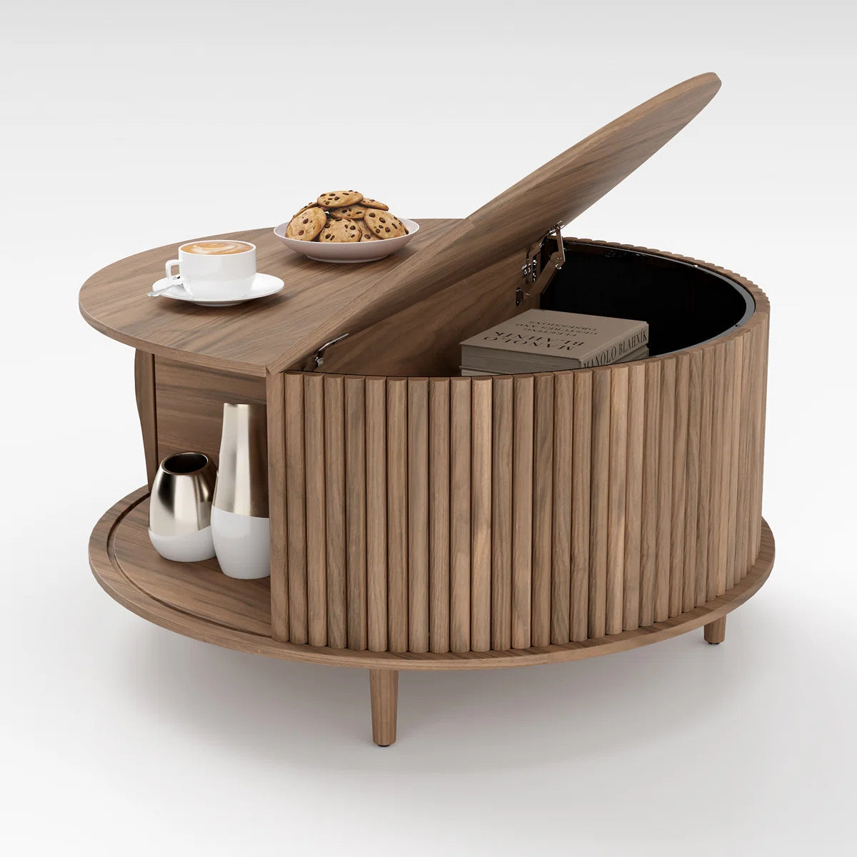 Mid Century Modern Round Coffee Table With Storage OUCH CART