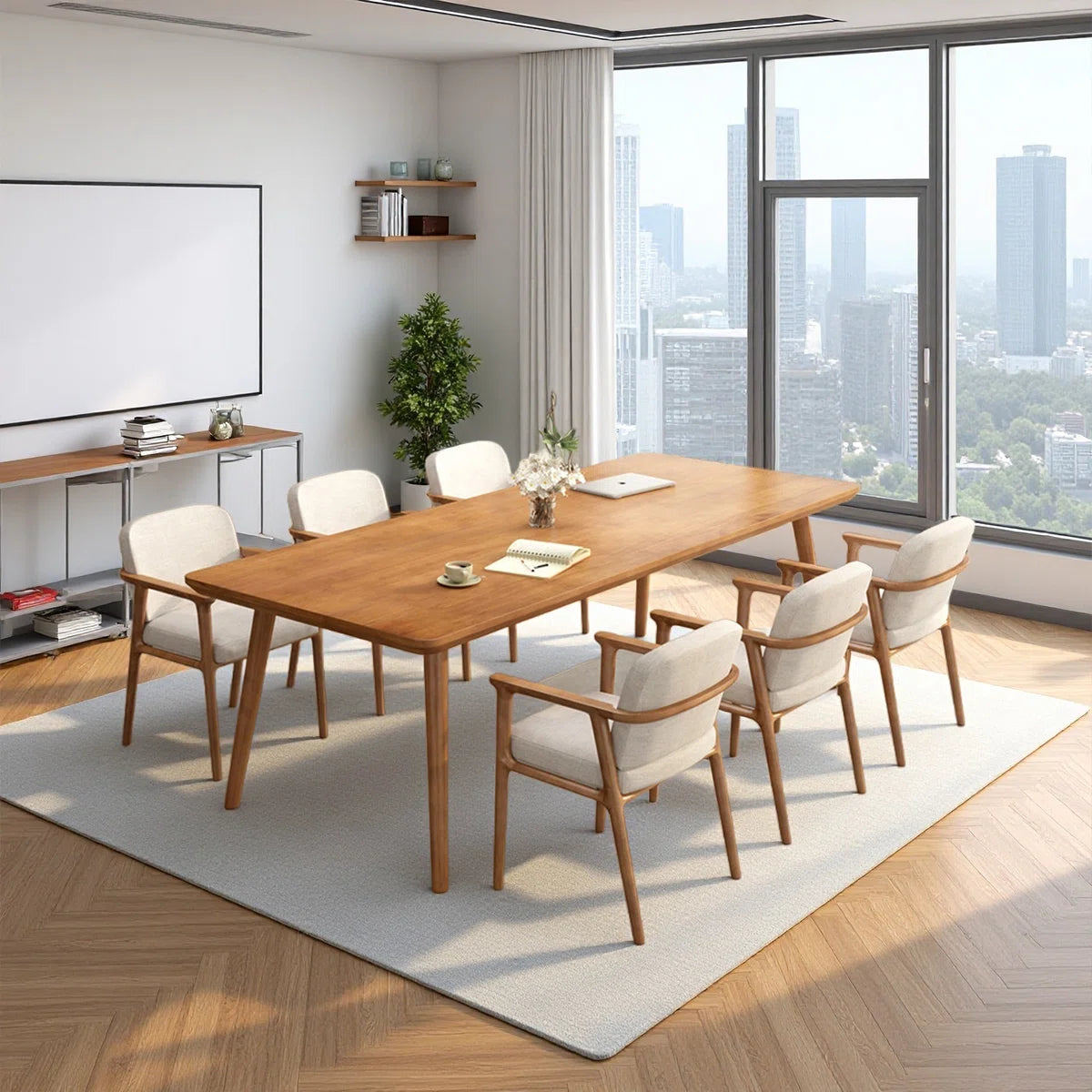 Minimalist Rectangular Pine Wood Conference Tables-OUCH CART