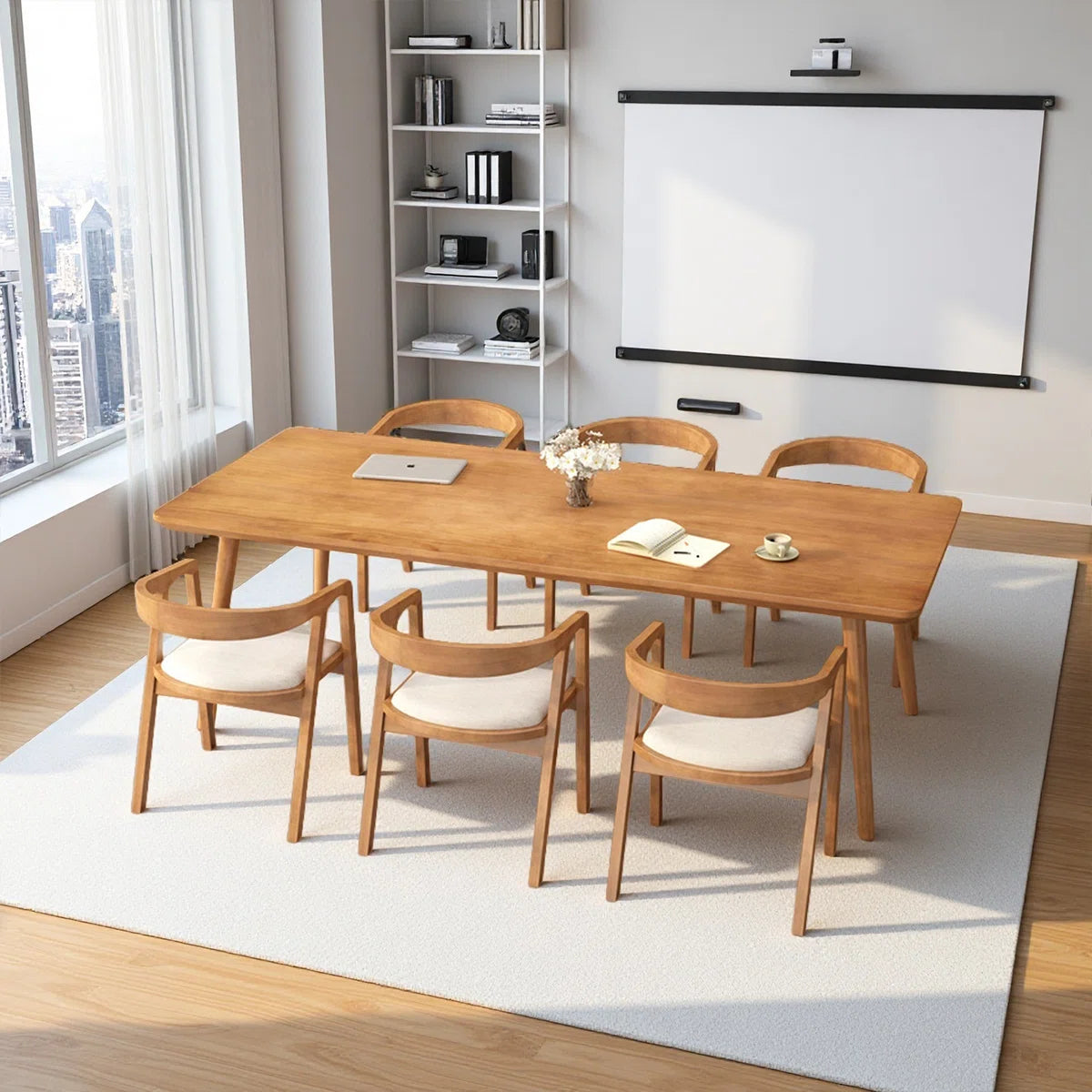 Minimalist Rectangular Pine Wood Conference Tables