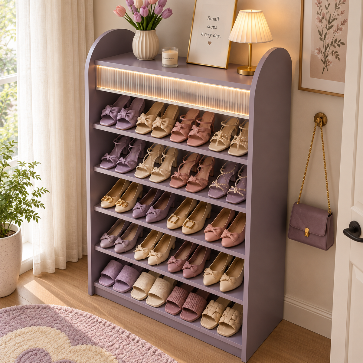 Modern Lavender Shoe Rack for Home Large Shoe Organizer for Bedroom & Entryway