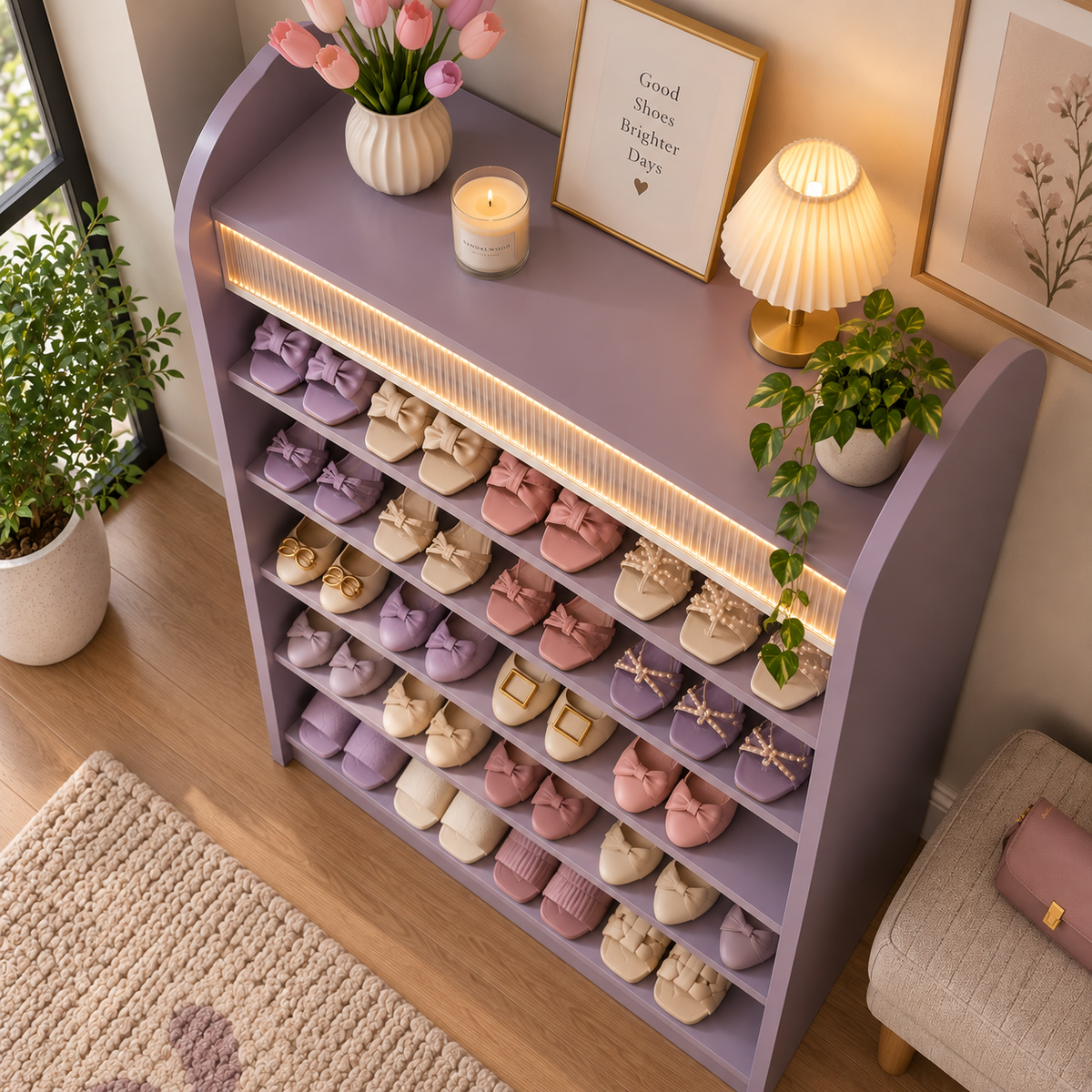 Modern Lavender Shoe Rack for Home Large Shoe Organizer for Bedroom & Entryway