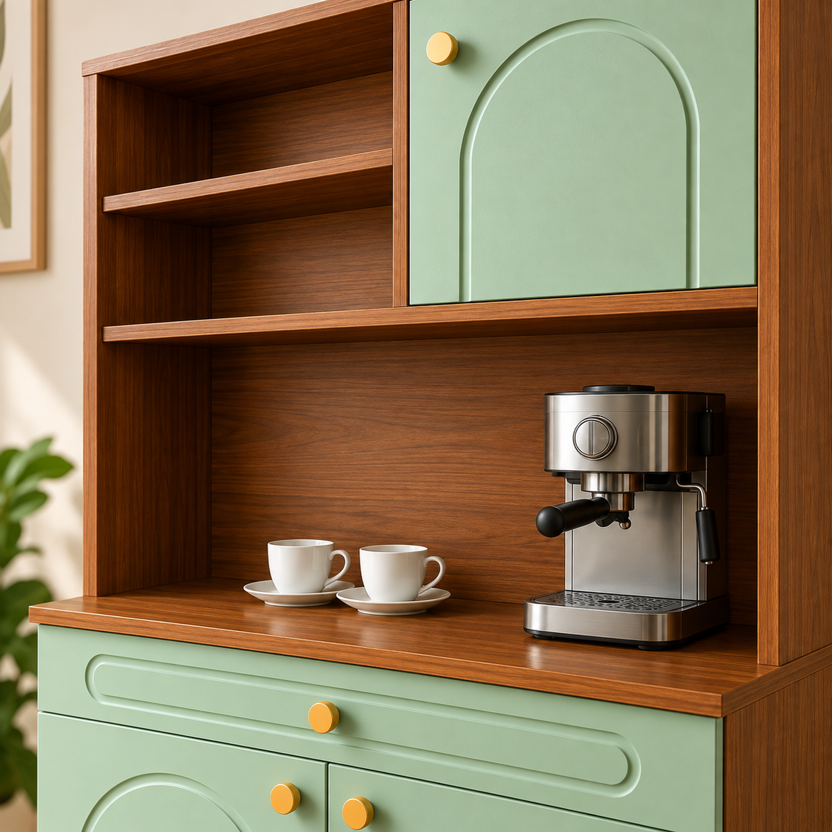 Modern Wooden Kitchen Cabinet with Coffee Station
