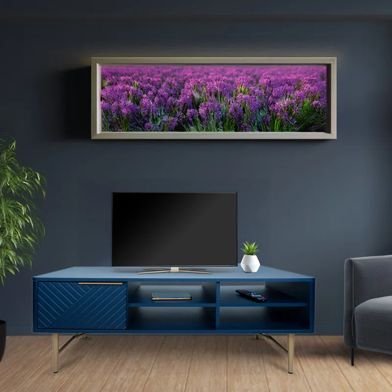 Modern Coffee Table With Storage - Dark Blue Matte Finish With Gold-Tipped Legs