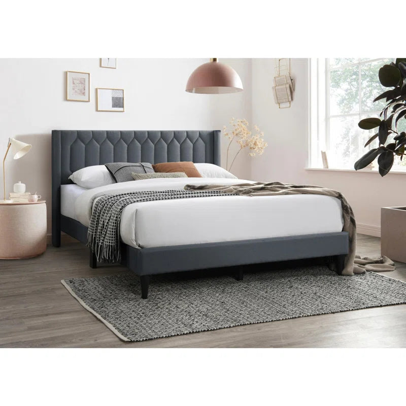 Modern Diamond Charcoal Burlap Headboard Bed OUCH CART