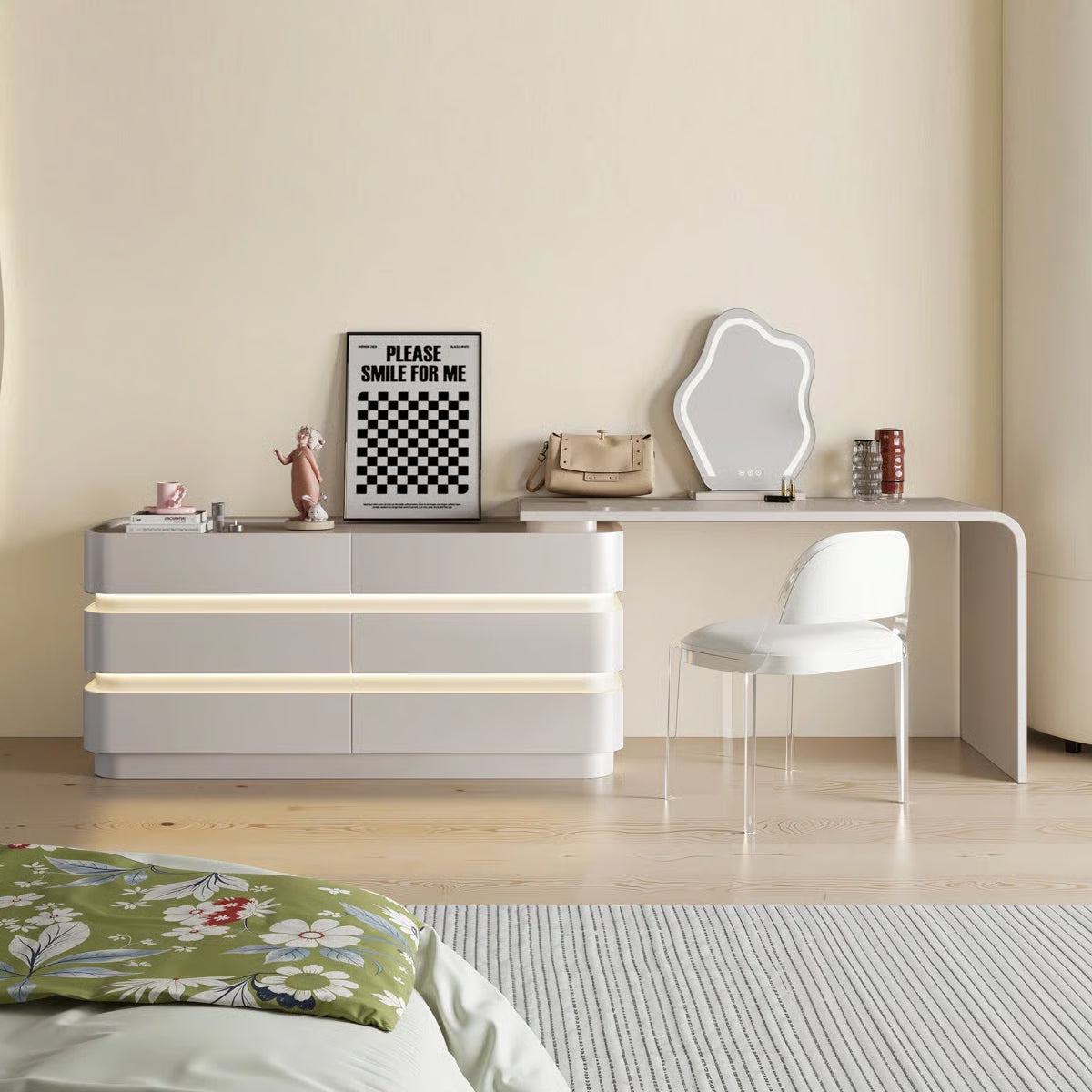 360° Rotating LED Makeup Vanity Desk with 6 Drawers and Modern Design- OUCH CART | Dressing table