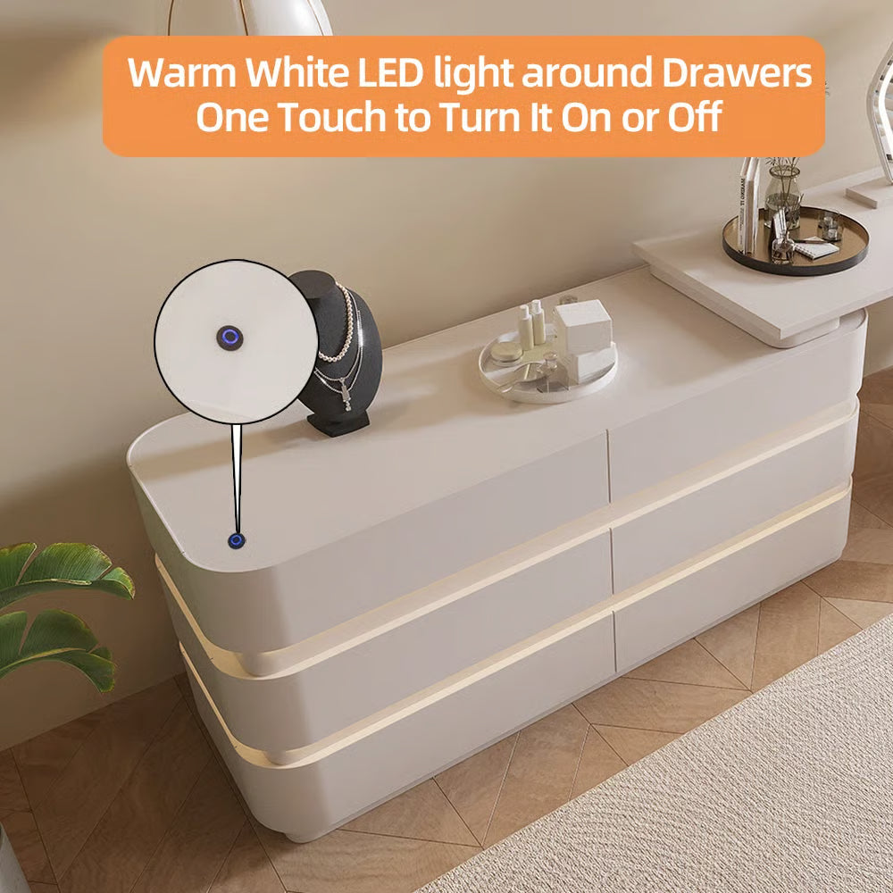 360° Rotating LED Makeup Vanity Desk with 6 Drawers and Modern Design