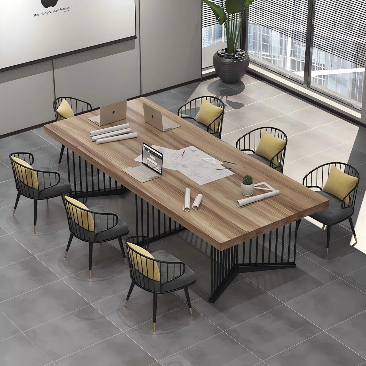 Modern Minimalist Black Irregular - Shaped Leg Solid Wood Conference Table