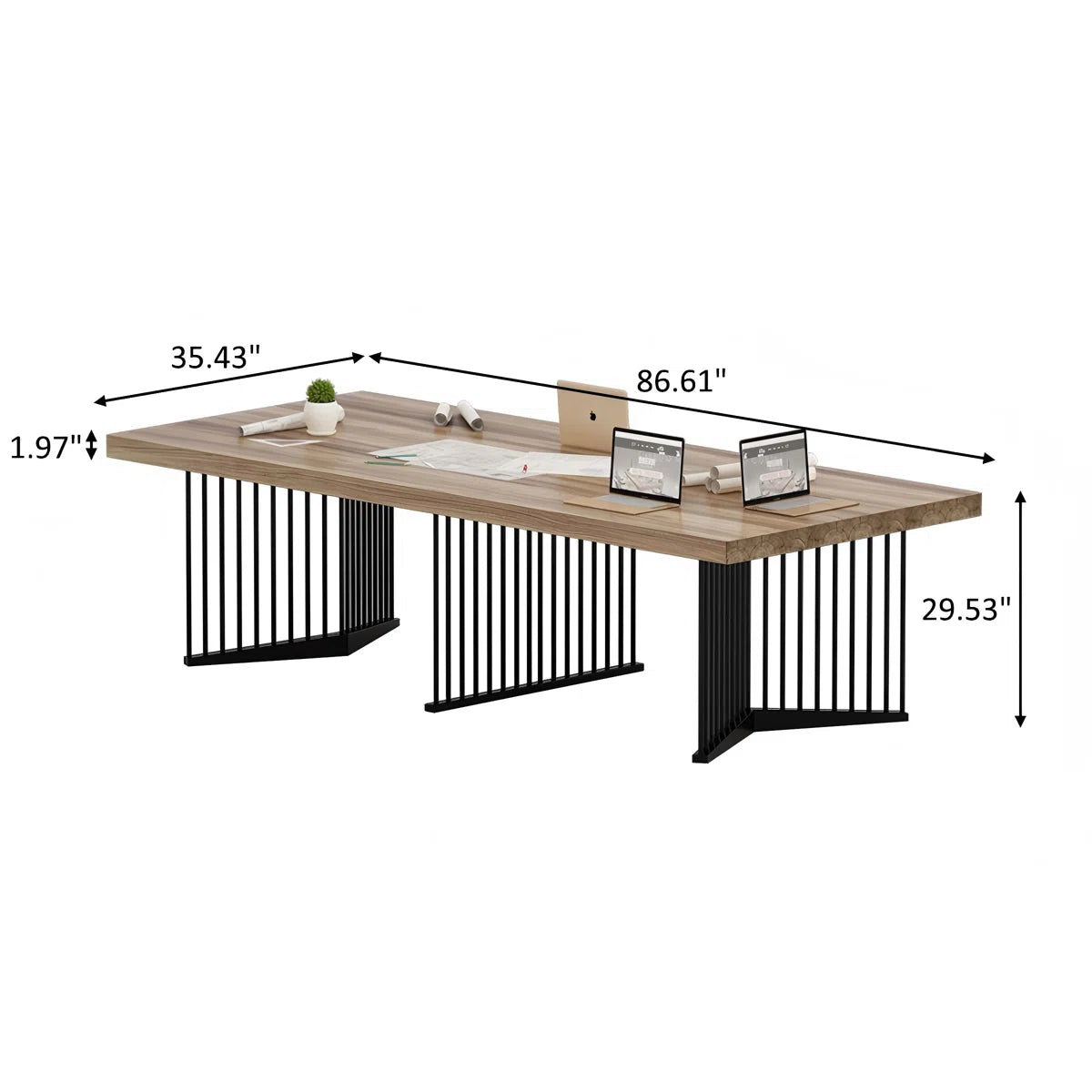 Modern Minimalist Black Irregular - Shaped Leg Solid Wood Conference Table