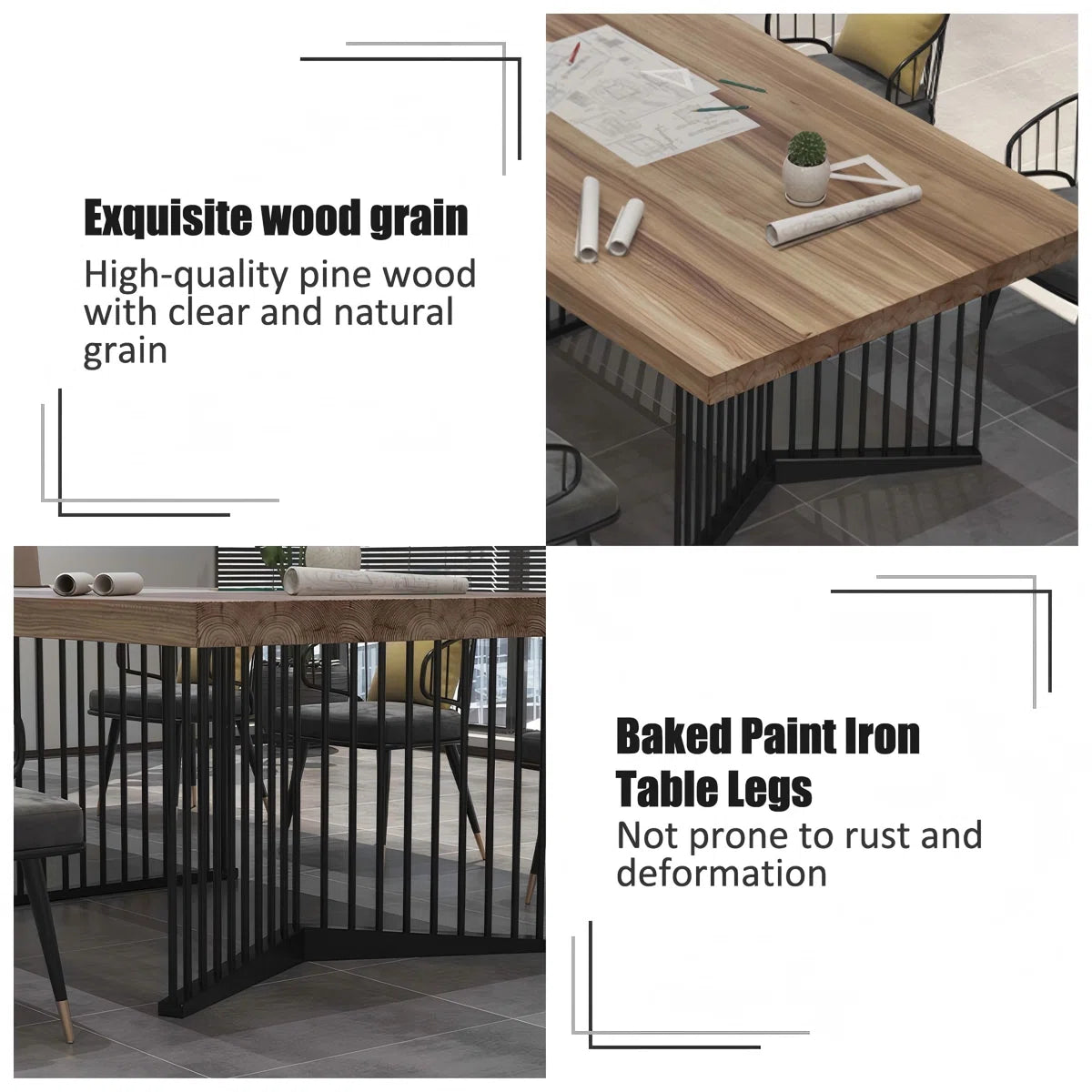 Modern Minimalist Black Irregular - Shaped Leg Solid Wood Conference Table