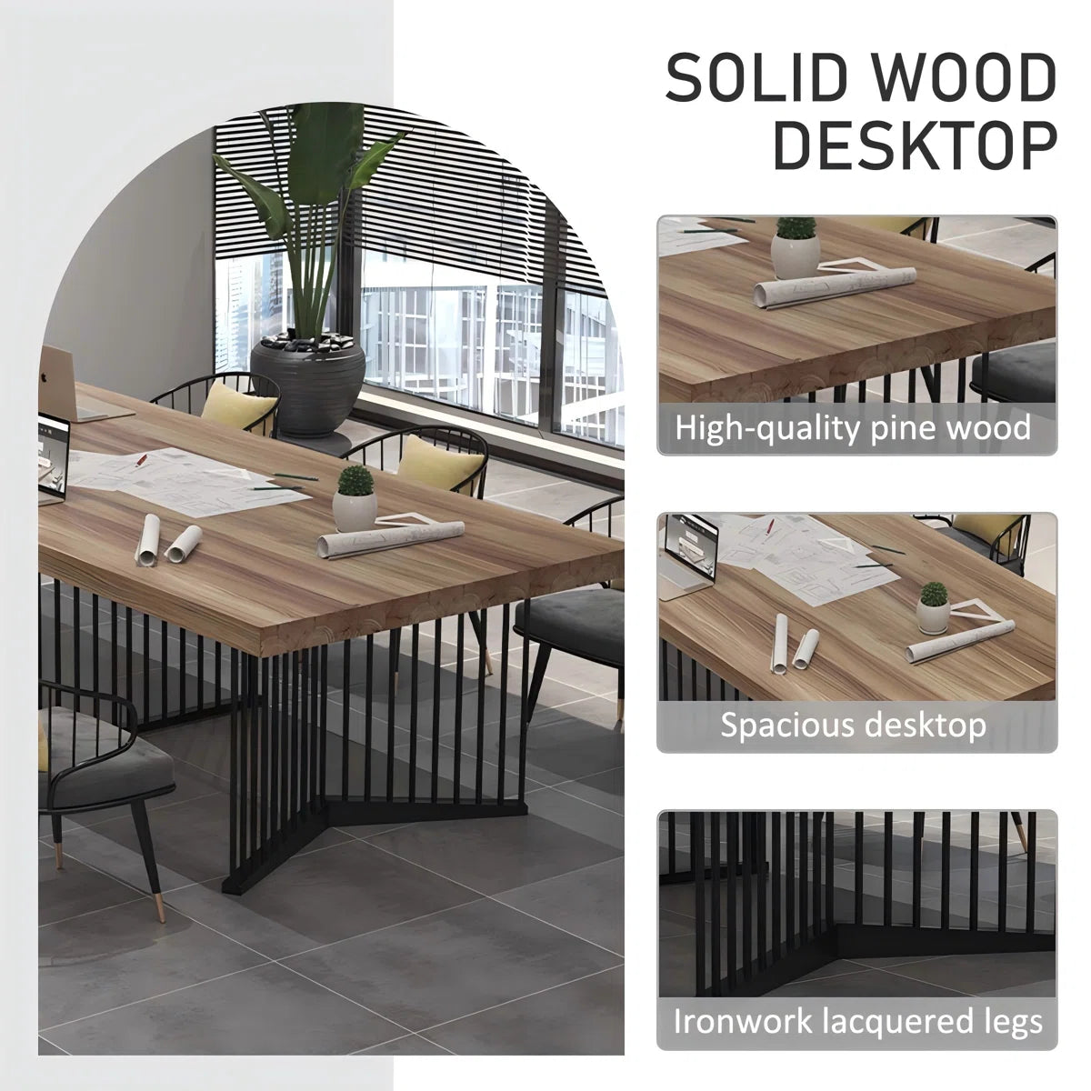 Modern Minimalist Black Irregular - Shaped Leg Solid Wood Conference Table