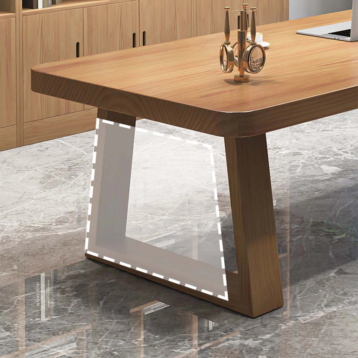 Modern Minimalist Natural Wood Rectangular Solid Wood Conference Table-ouch cart
