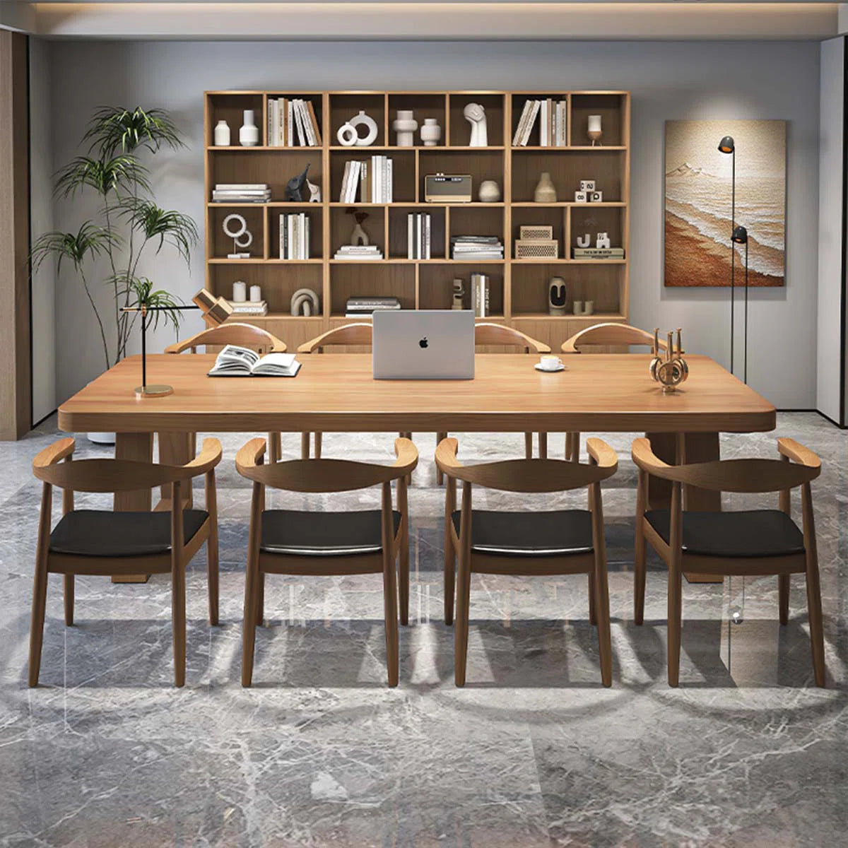 Modern Minimalist Natural Wood Rectangular Solid Wood Conference Table