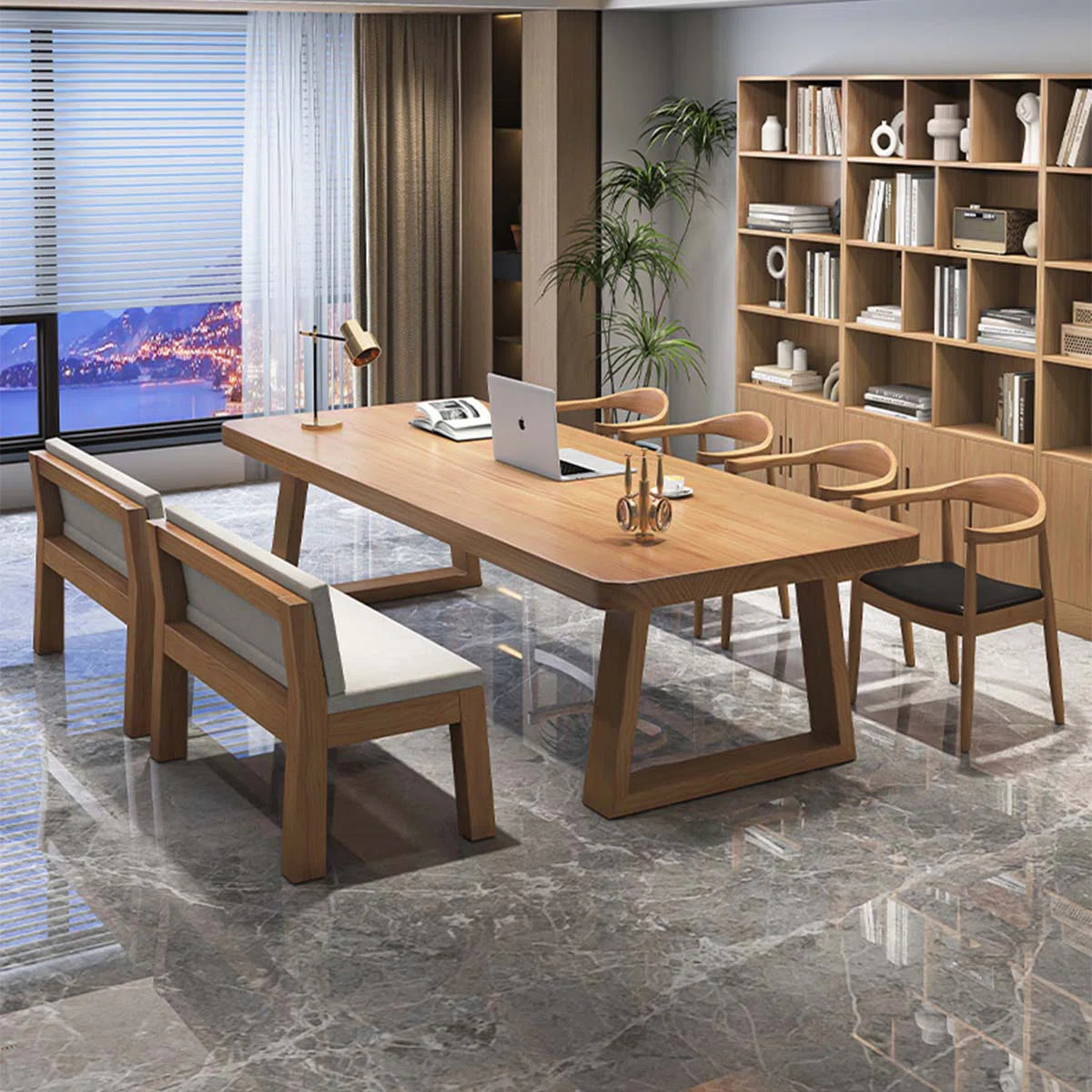 Modern Minimalist Natural Wood Rectangular Solid Wood Conference Table