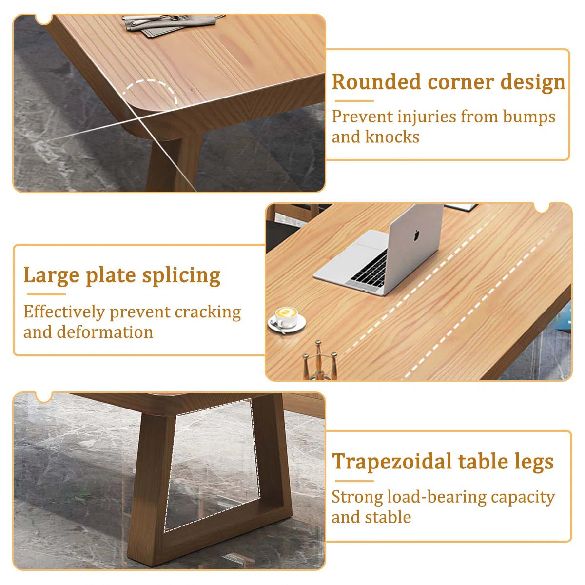 Modern Minimalist Natural Wood Rectangular Solid Wood Conference Table