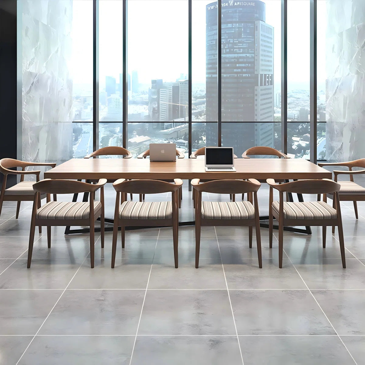 Modern Minimalist Solid Wood Long Conference Table in Natural Tone