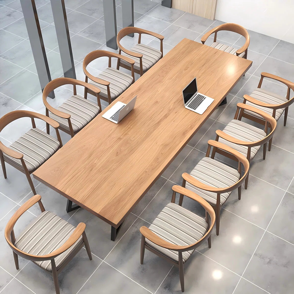 Modern Minimalist Solid Wood Long Conference Table in Natural Tone-ouch cart