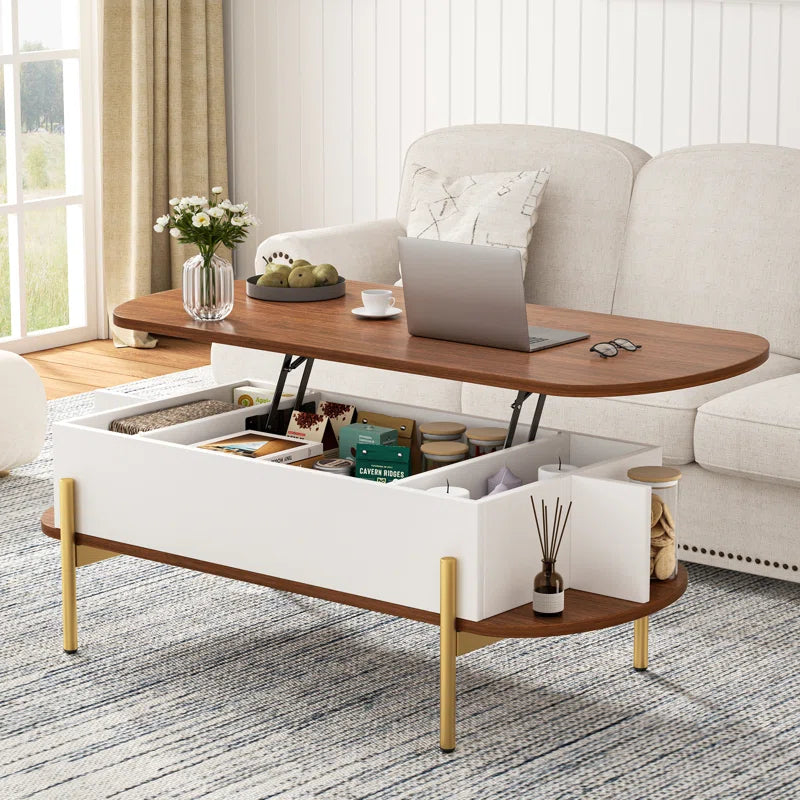 Oval Lift Top Coffee Table With Storage Open Shelf Living Room OUCH CART
