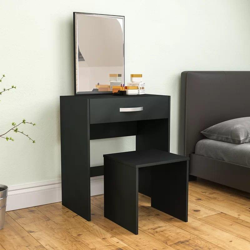 LAVIEVERT Vanity Set with Detachable Mirror, Makeup Vanity Dressing Table for Bedroom, Dresser Desk Writing Desk with Stool, One Drawers & Storage for Women Girls - (Black) - Ouch Cart