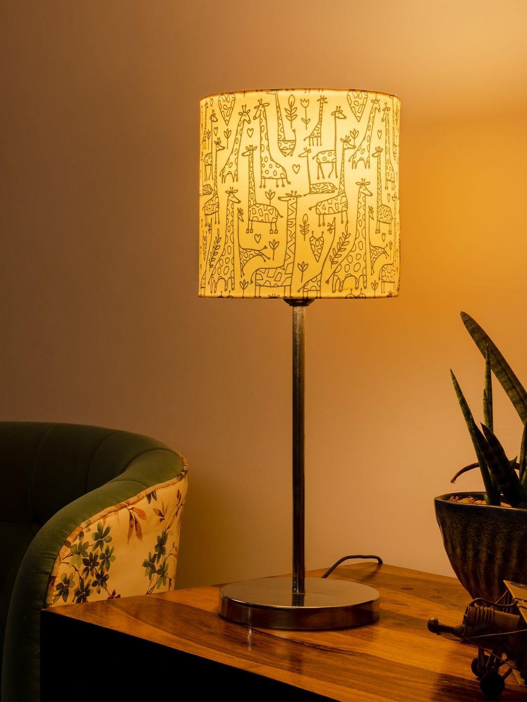 Metal Chrome Finish Lamp with Multicolor Animal Print Shade - Ouch Cart
