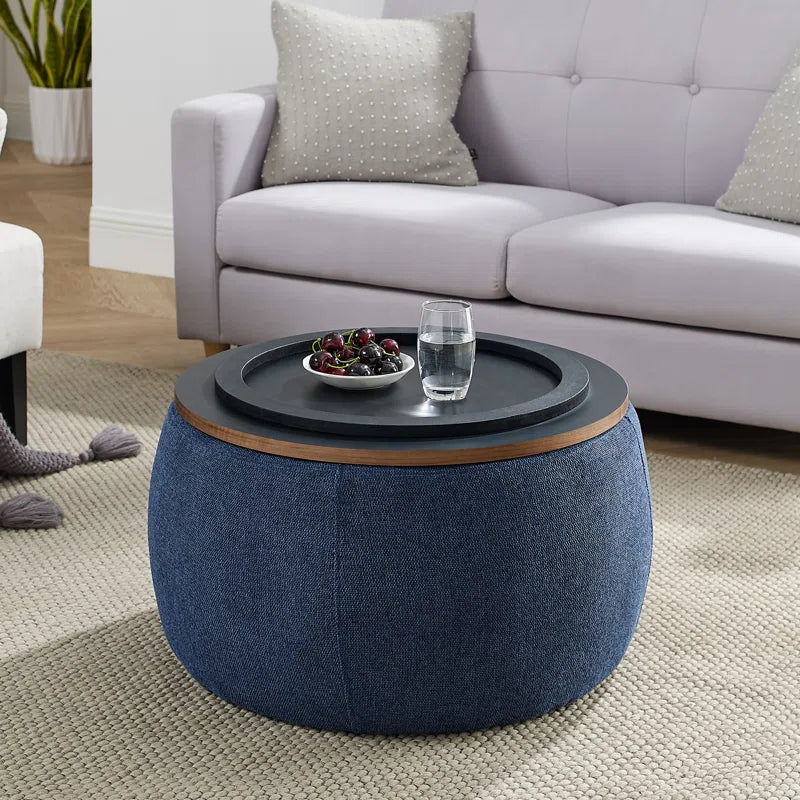 Round Drum Coffee Table with Removable Wood Top & Storage