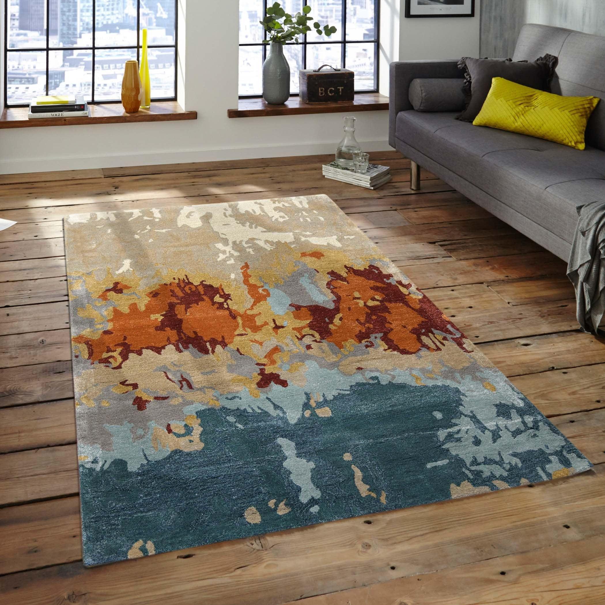 Orange Wool & Viscose Dream Scape 4x6 Feet Hand-Tufted Carpet - Rug - Ouch Cart