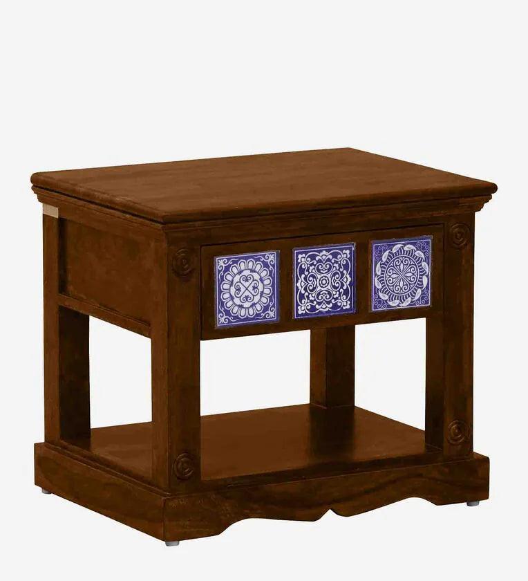 Sheesham Wood Bedside Table In Scratch Resistant Provincial Teak Finish - Ouch Cart