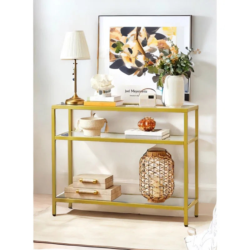 Elijah Console Table With Tempered Glass Home Entryway Hallway