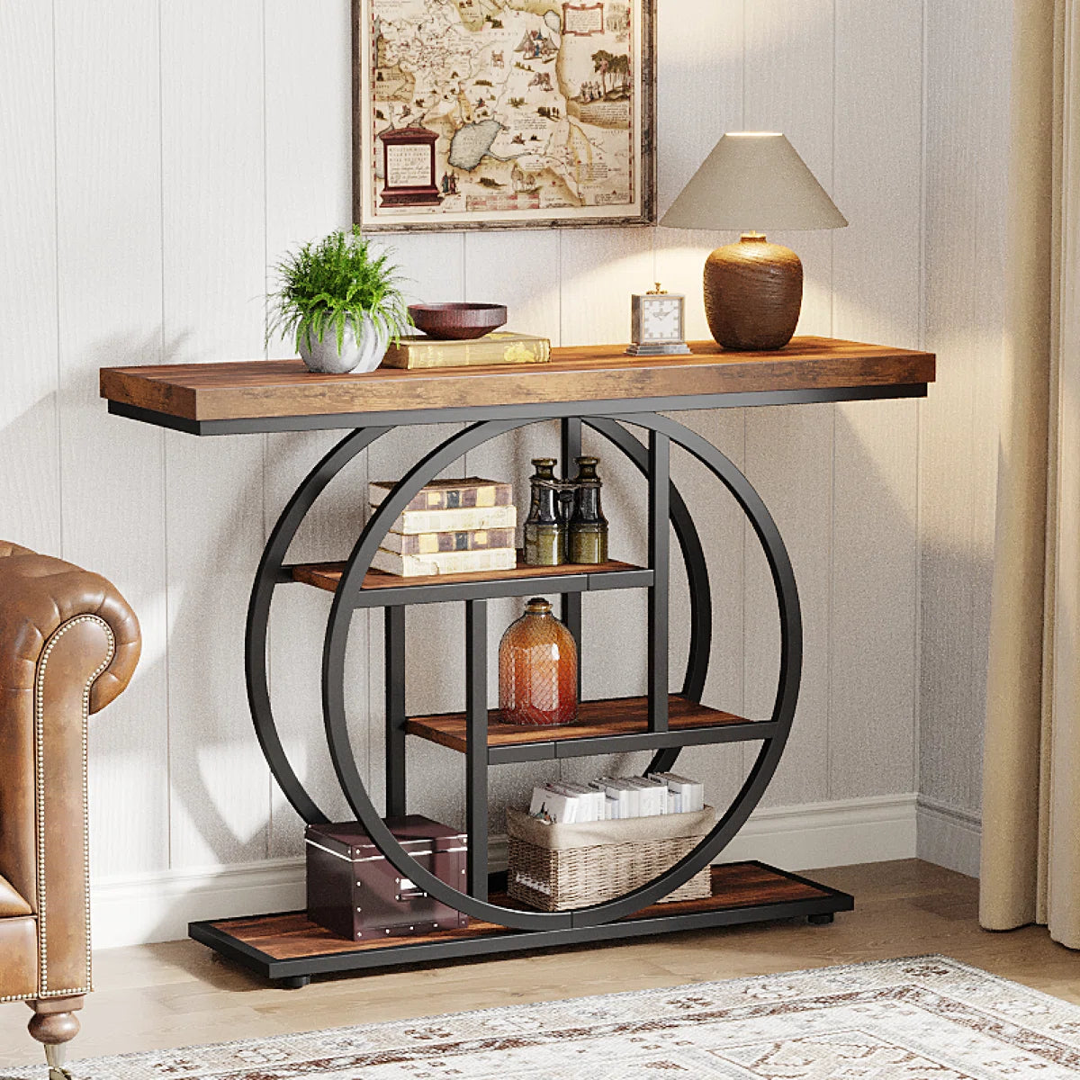 Console Table with Circle Base – 4-Tier Industrial Style OUCH CART