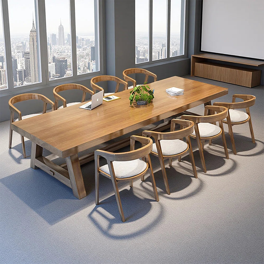 Nut-brown Rectangular Solid Wood Conference Table