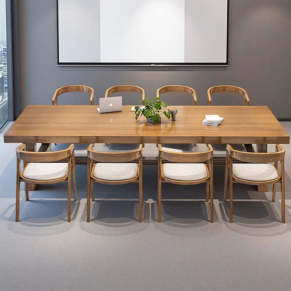 Nut-brown Rectangular Solid Wood Conference Table