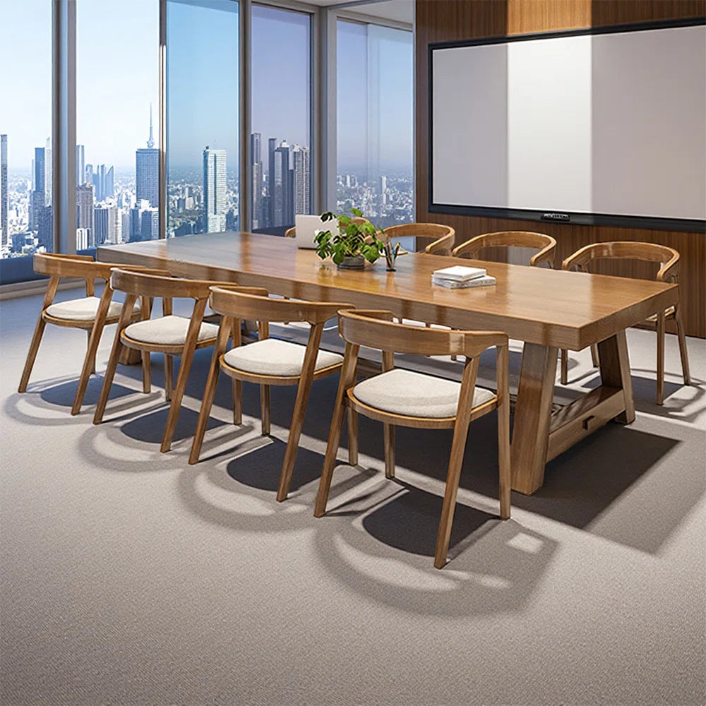 Nut-brown Rectangular Solid Wood Conference Table-OUCH CART