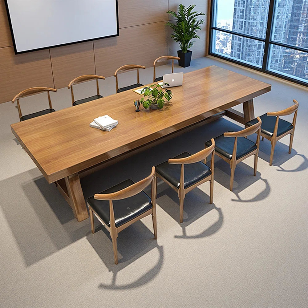 Nut-brown Rectangular Solid Wood Conference Table