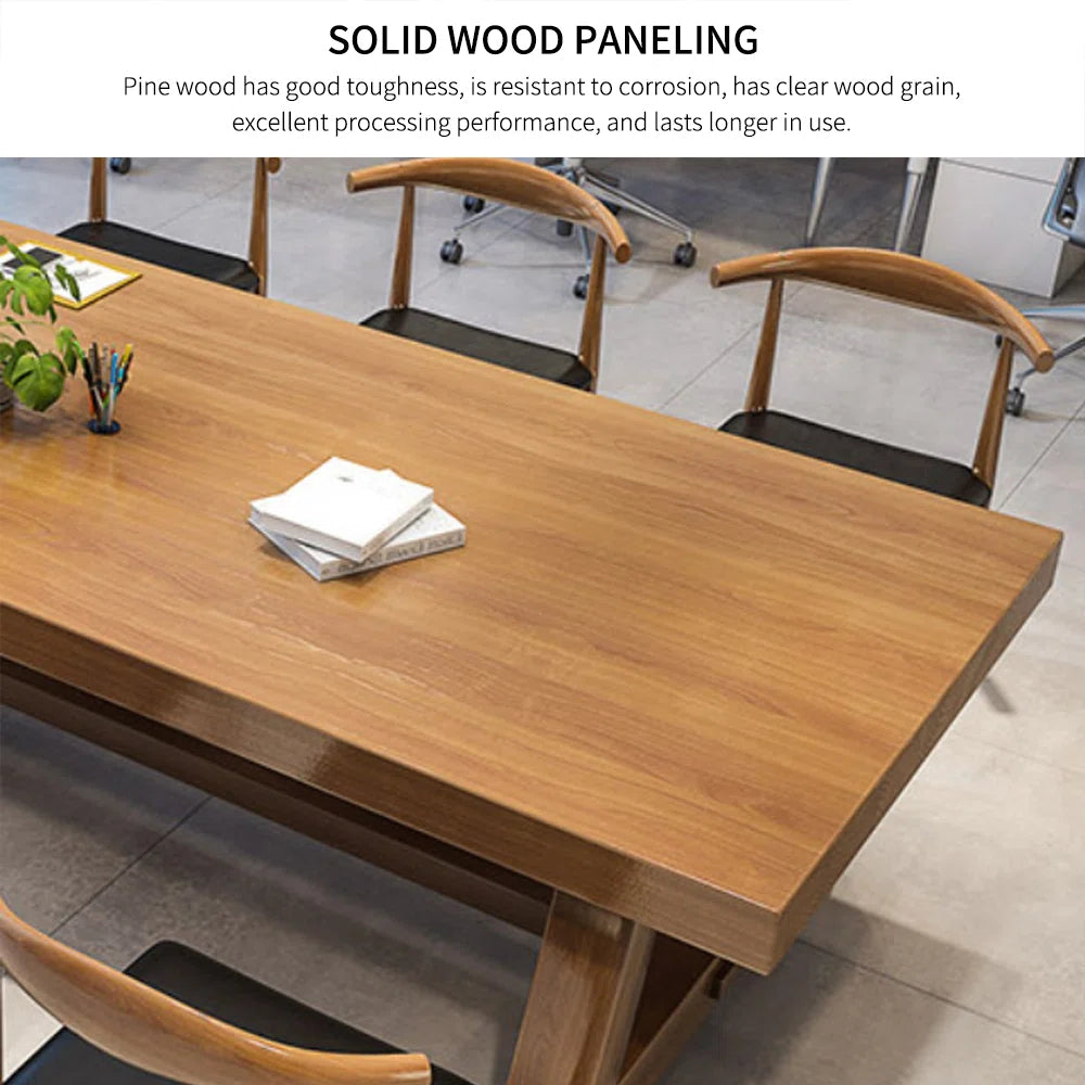 Nut-brown Rectangular Solid Wood Conference Table-OUCH CART