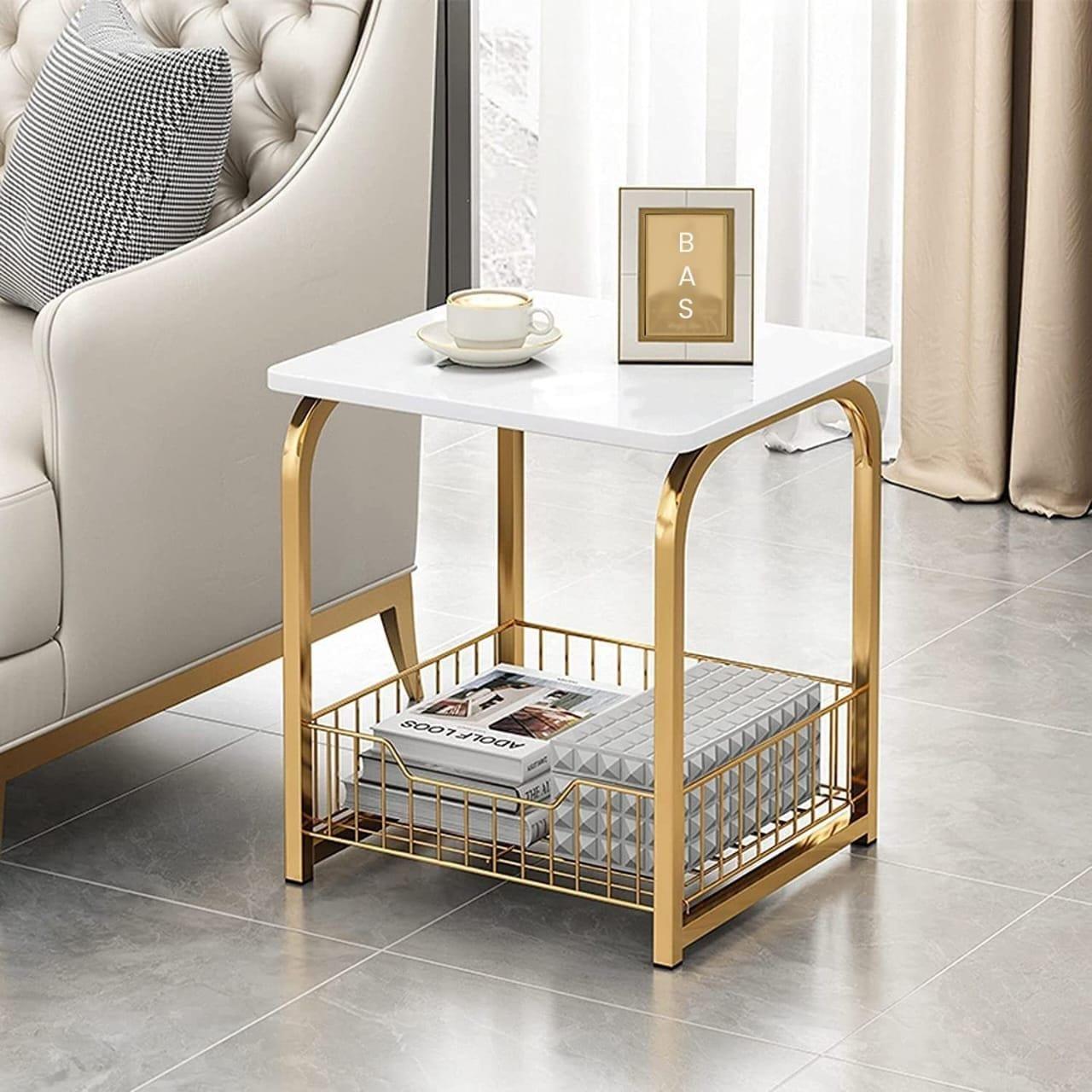 Paige Square Sofa Side Basket Table for Living Room - Ouch Cart