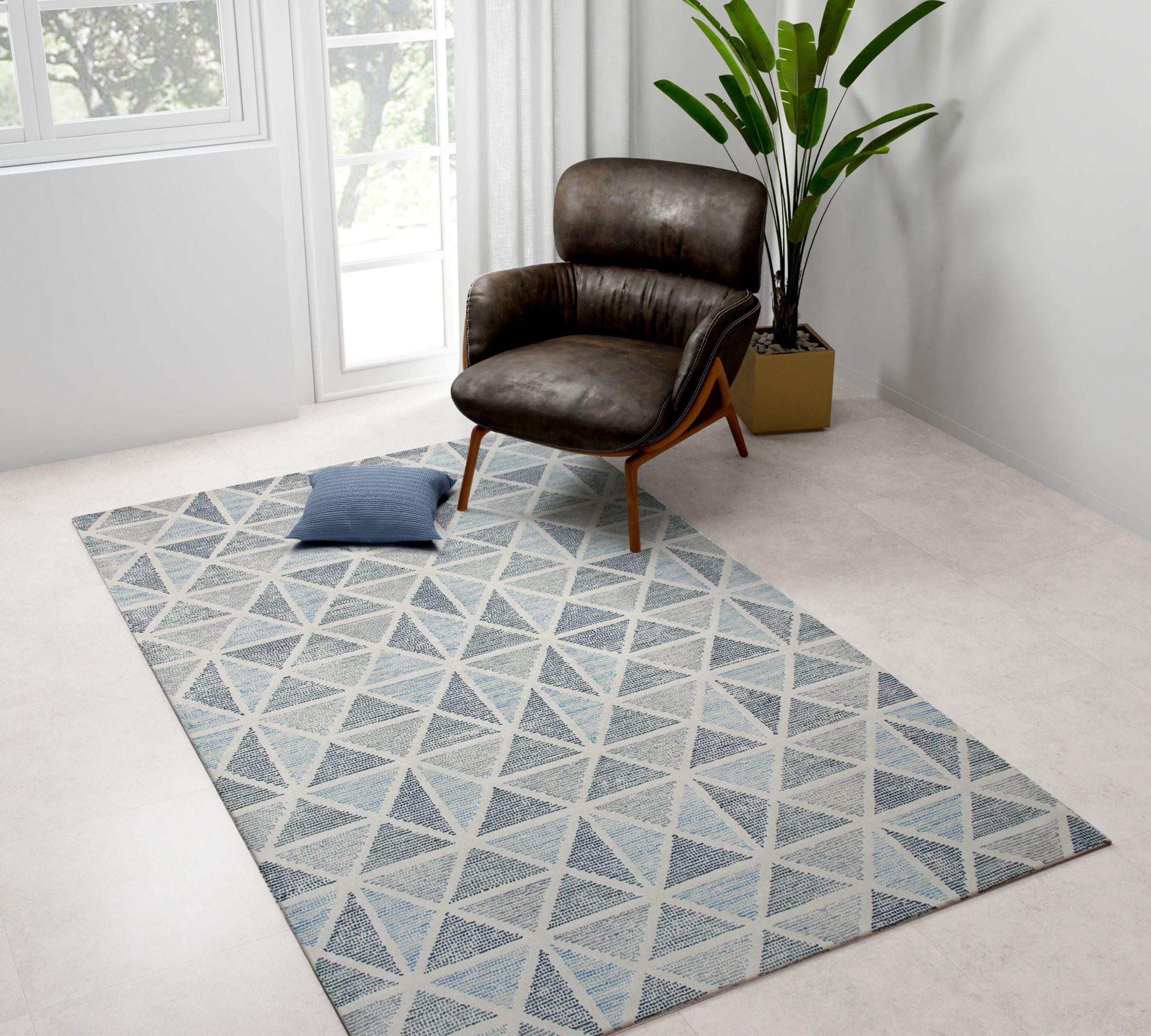 Steel Blue Wool Vector 5x8 Feet Hand-Tufted Carpet - Rug - Ouch Cart