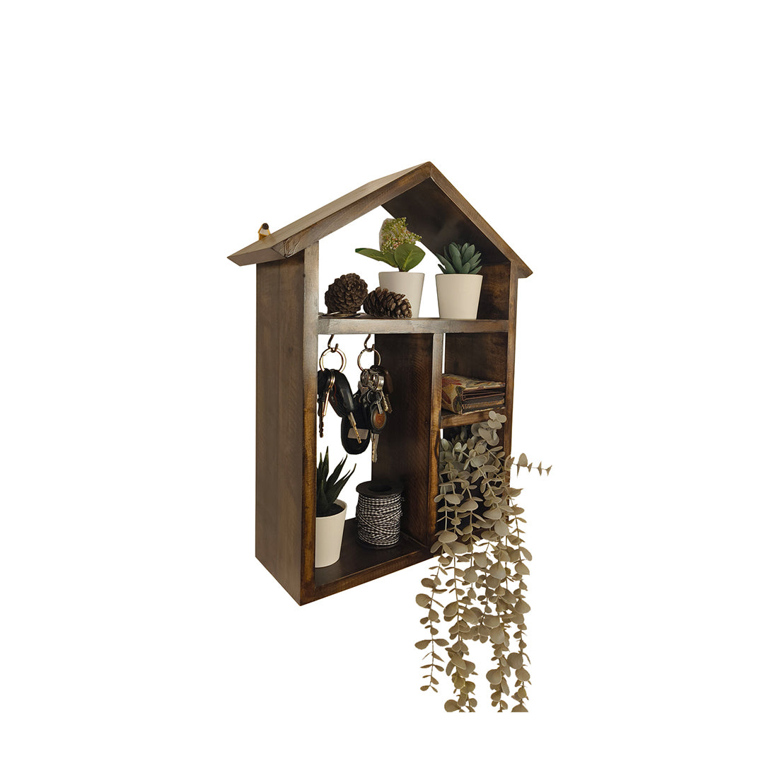 OCTAVIUS Wooden Wall Shelf Organiser with Key Holders