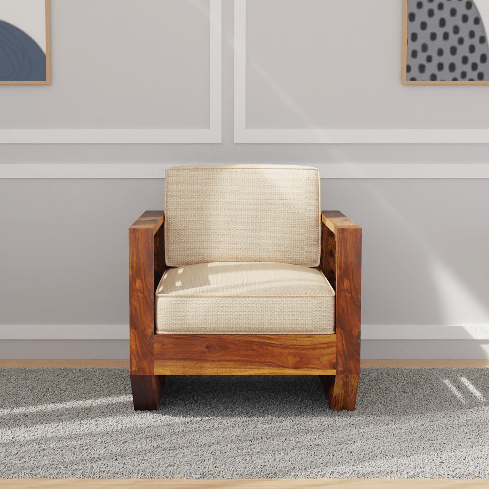 Plushify Sheesham Wood Sofa In Light Honey - Ouch Cart