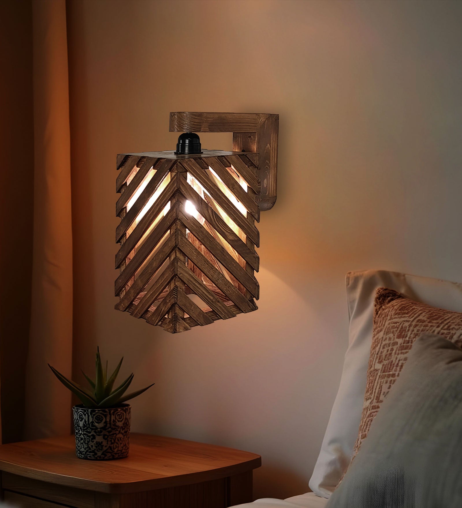 Oblique Brown Wooden Wall Light (BULB NOT INCLUDED)