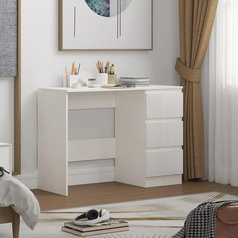 DMAITH Writing Desk with Storage, White Secretary Desk for Home Office, Computer Desk with Drawres, Vanity Desk for Bedroom - Ouch Cart