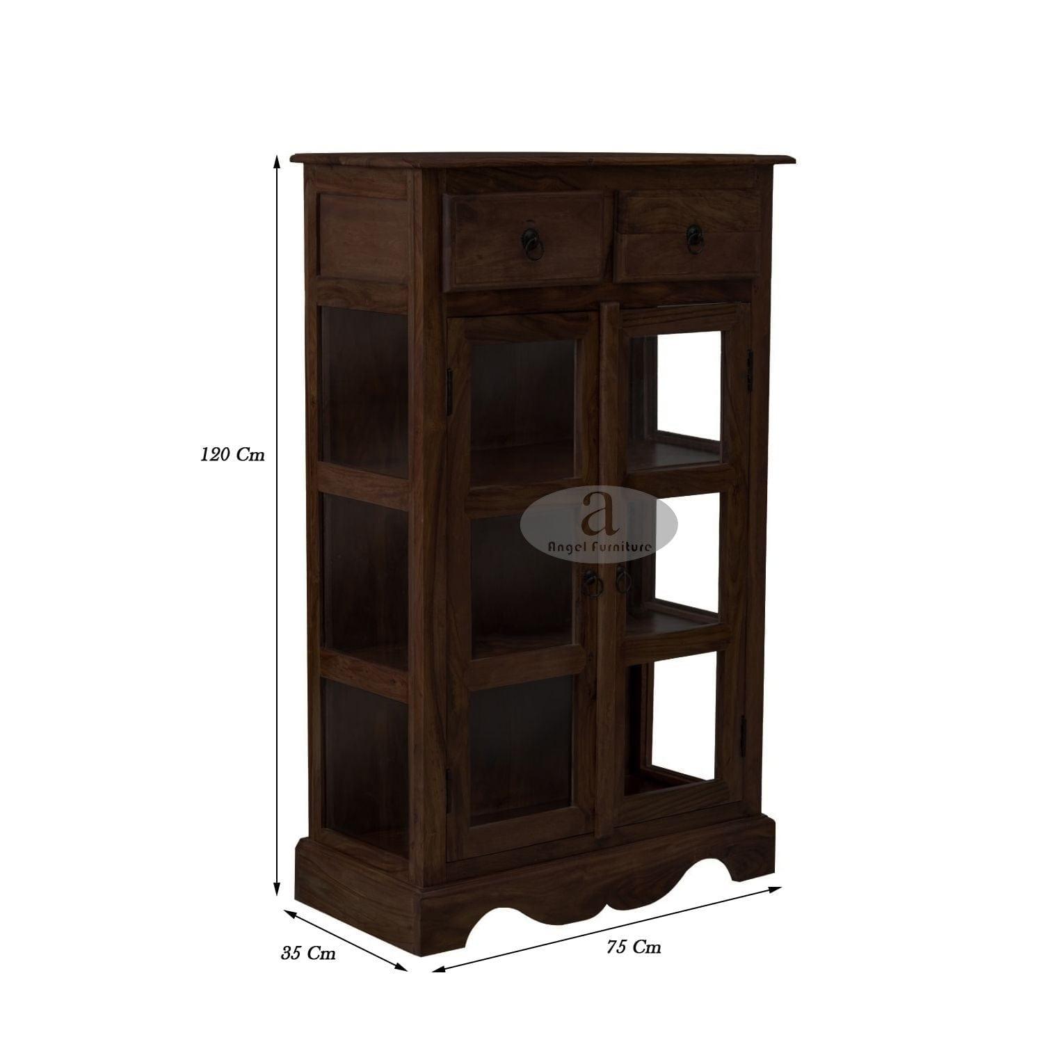 Sheesham Wood One Drawer Crockery Cabinet Small In Walnut Finish - Ouch Cart