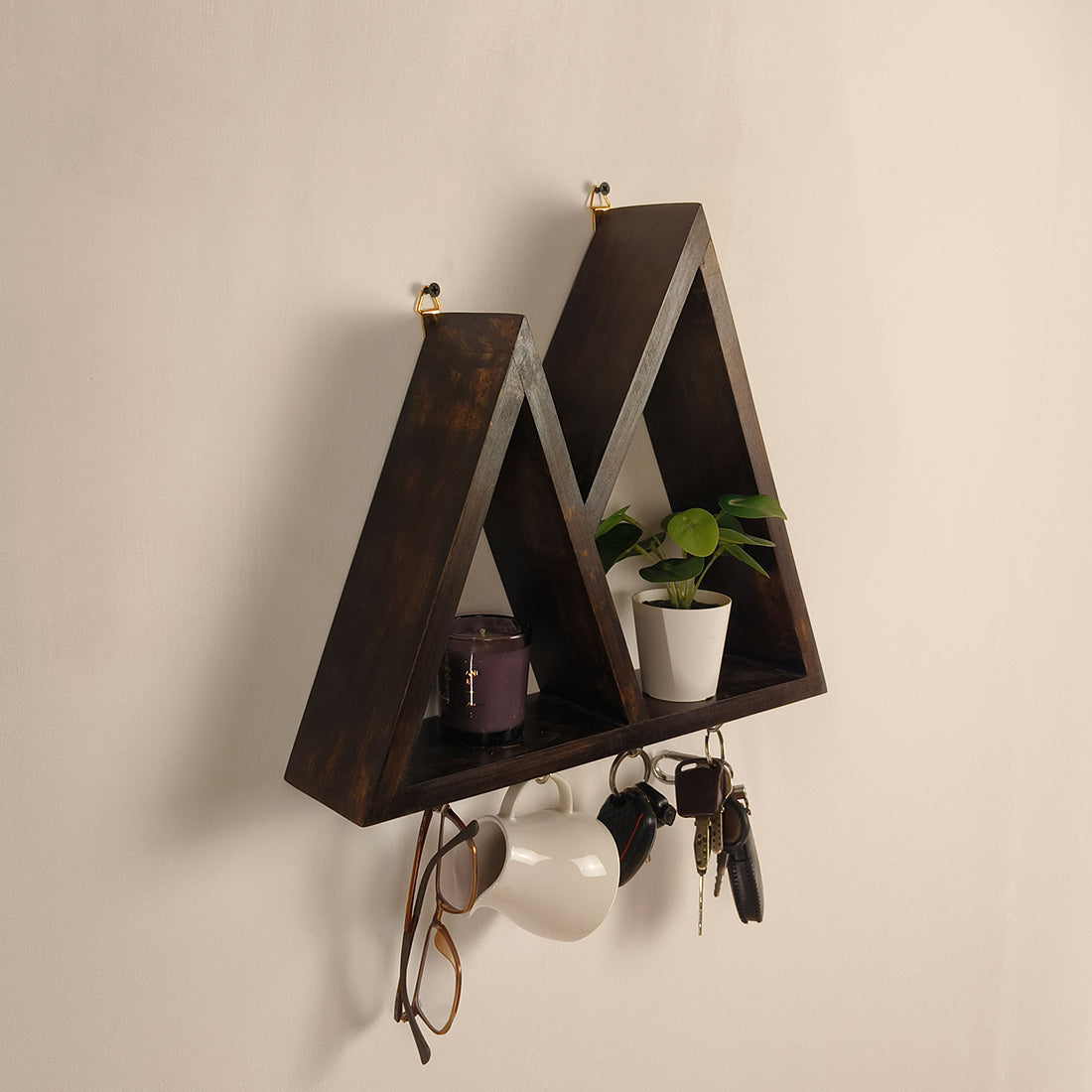 PHAROAH Wooden Wall Shelf Organiser with Key Holders - OUCH CART | Wall decor and key holder