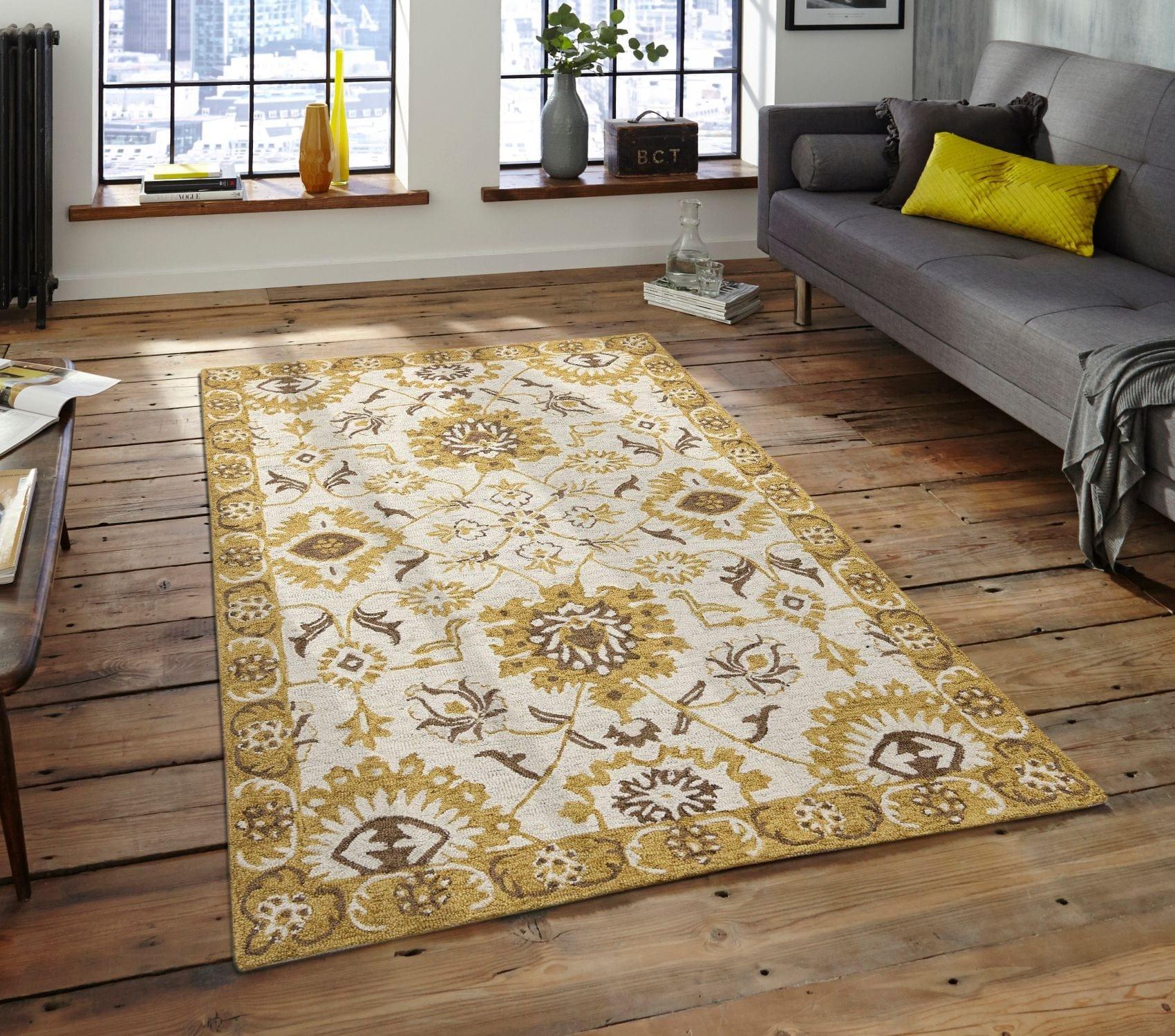 Gold Wool Romania 4x6 Feet Hand-Tufted Carpet - Rug - Ouch Cart